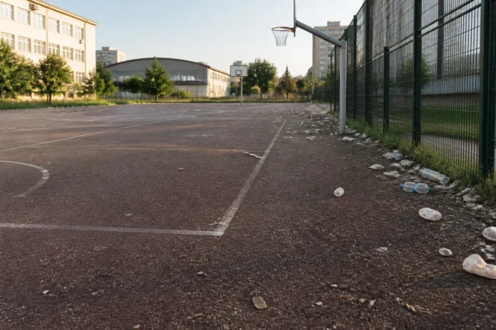 Gunoaie lăsate pe terenul Școlii „Rareș Vodă” din Ploiești, în timpul vacanței Gunoaie lăsate pe terenul Școlii „Rareș Vodă” din Ploiești, în timpul vacanței